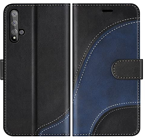 BoxTii Funda para Huawei Nova 5T / Honor 20, Funda de PU Cuero para Huawei Nova 5T / Honor 20, Magnético Carcasa Libro con Ranuras para Tarjetas, Negro