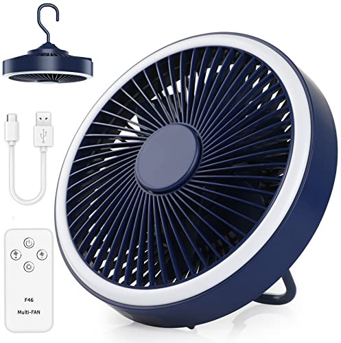 GeeRic Ventilador USB Recargable,Portatil Ventiladores de ángulo Ajustable con Luz LED para Cocina,4000mah Potente Silencioso Ventilador Pequeño de Mesa para Oficina,hogar,Tienda de Campaña,Viajar