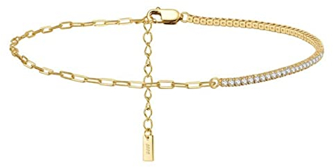 WEAV Gold Büroklammer Ketten Tennis Fußkettchen Für Frauen Silber 925 Sommer Mode Zirkonia Fußkette Schmuck