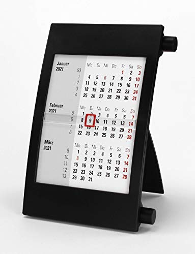 HiCuCo 3-Monats-Tischkalender für 2027 und 2028 - Aufstellkalender - Stehkalender - mit Drehmechanik - TypD2 - Farbvarianten - (Schwarz)