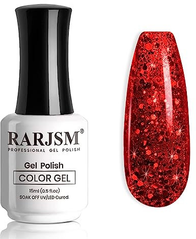 RARJSM Gel Nail Polish Sparkly Red Chunky Shimmer Iridescent Glitter Gel Polish Holographic Rainbow Effect Soak off Led UV Curing Required High Pigments for Nail Art Christmas Manicure 15ml