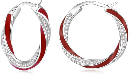 HEEYA Sterling Silber 925 Creolen Ohrringe für Damen - 18K Vergoldet Twisted mit AAAAA Zirkonia - Hypoallergen in Silber/Rose Gold/Gold/Blau/Weiß/Schwarz/Rot 22MM