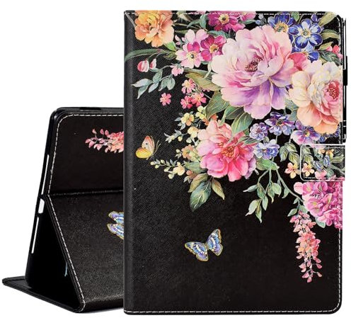 KEROM Hülle für Fire HD 10 und Fire HD 10 Plus Tablet (11. Generation, 2021) - Premium PU Leder Stand Case Schutzhülle mit Auto Schlaf/Wach Funktion, Blumen