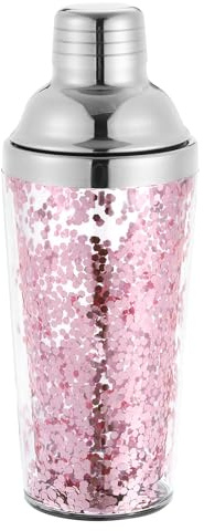 uxcell Shaker da 450 ml in plastica con colino, in acciaio inox, shaker per cocktail e vino, per bar, feste, uso domestico, shaker per vino, strumento di miscelazione per bar, feste, colore rosa