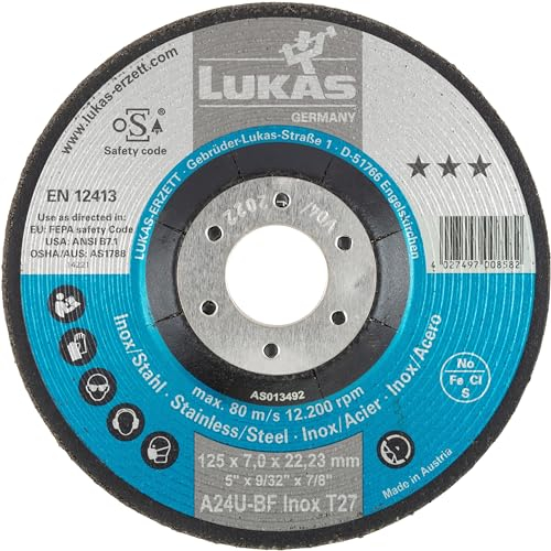 LUKAS-ERZETT 10 x Schruppscheibe T27 für Edelstahl 125x7 mm gekröpft | für Winkelschleifer | A24U-BF- 13x13,5x10cm