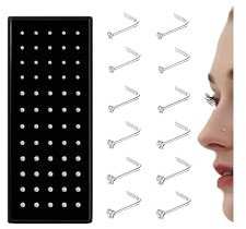THUNARAZ 60-120pcs Stainless Steel Nose Studs Rings Piercing Pin Body Jewelry 20G-22G 1.5mm 2mm 2.5mm (H:60Pcs White CZ(1.5mm,2mm,2.5mm) 20G L Shaped)