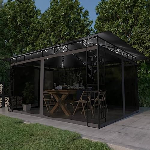 Tende a padiglione， Zanzariera E Luci Led,Gazebo Pieghevole Pop-Up Regolabile in Altezza,Tende Gazebo Chiuso Adatto Per Terrazze, Balconi, Piscine, Giardini 4x3x2,73 M Antracite