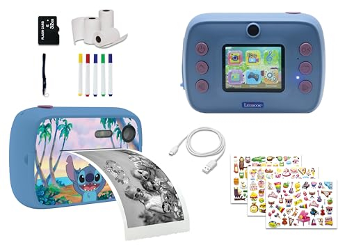 Lexibook, Disney Stitch, StarCAM Print, Pacchetto fotocamera con stampante istantanea, funzione foto e video, scheda SD da 32 GB e kit di personalizzazione foto inclusi, blu, DJ150D