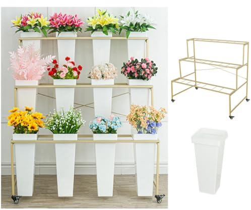pflanzenständer, blumenstand, blumenstander Blumenregal pflanzenhocker pflanzentopf blumentopf hoch indoor holz seule Garten Blumentreppen Pflanzentreppe Ablagen deko gold metall weiß schwar
