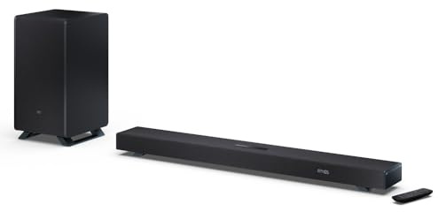 Sharp HT-SBW53121BK Soundbar 3.1.2 Dolby Atmos/DTS:X con subwoofer inalámbrico, Barra de Sonido Elegante y Potente con Altavoces Que emiten hacia Arriba, Sonido Envolvente 3D, P. Maxima 550w. Negro
