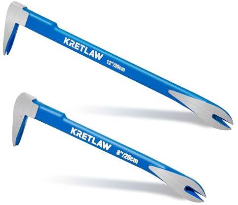 KRETLAW 2tlg Nagelzieher-Set, 305mm Schwerlaste Stemmeisen & 200mm Mini-Brecheisen mit Katzenpfoten, Nagelentferner, Allzweck-Klauenstange für Heimwerker- und Holzarbeiten