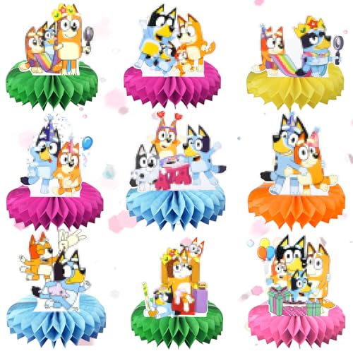 Dekewe 9 Stück Tischdekoration Geburtstag, Cartoon Dog Honeycomb Dekorationen Tischdeko Geburtstag, Kindergeburtstage Party Tischdeko, Bienenwabe Mittelstücke für Geburtstagsparty Kinder