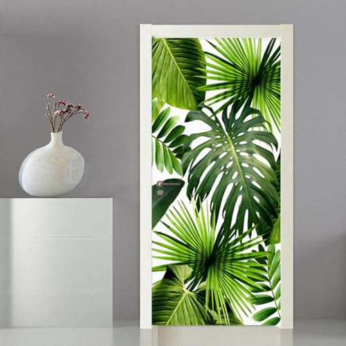 Türtapete 3D Tropisch Blätter Selbstklebend TürPoster, Fototapete Türfolie Abnehmbar Wandtapete Schlafzimmer Türaufkleber Vinyl Mauer AufkleberWasserdicht TürPoster für Zuhause Dekor 86x200cm