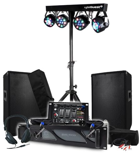 Pack Sono 1800W BM Bmsonic Ampli 1000W, Paire d'Enceintes Passives 2x400W, Table de Mixage, Portique 4 Lumières Xperformer