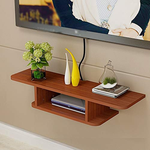 Wandmontiertes Schweberegal, TV-Konsole mit Router-Regal, DVD-Set-Top-Box und Telefonregal, Teakholz, 80 x 20 cm