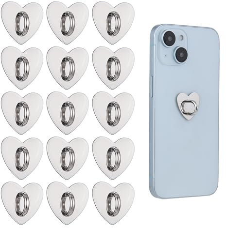 Qianyu 16 pezzi a forma di cuore, anello per cellulare, supporto per le dita, in metallo, autoadesivo, accessorio per tablet, smartphone