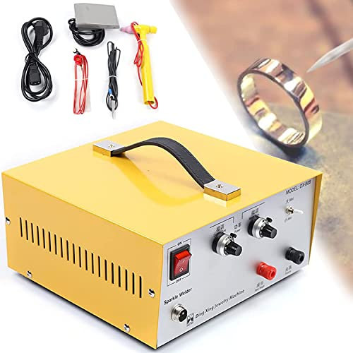 YANDDEA Saldatrice a Punti per Gioielli 110V/220V 80A 400W, saldatrice per Gioielli a Punti Scintillanti a impulsi Fai-da-Te utilizzata per Orecchini di collane in Acciaio Argento Oro Platino,Yellow