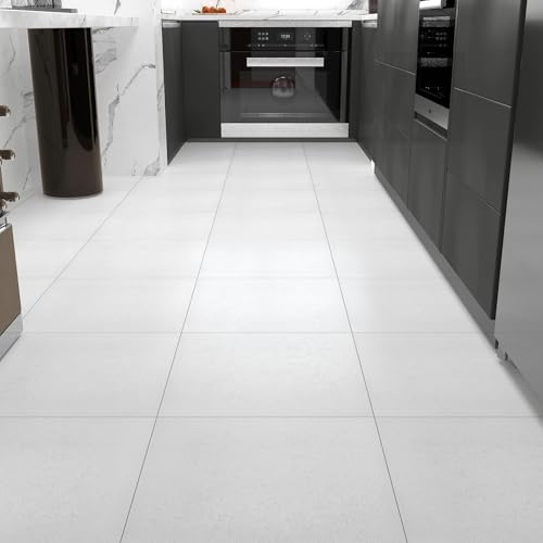 Decotalk Dalle PVC Adhesive Sols Blanc Mat 30x30cm 15Pièces Autocollant Sol Adhesif Salle de Bain Stickers Cuisine ÉtanchePVC Adhesive Sol Imperméable Adhésif Blanc Autocollant Carrelage Adhesif