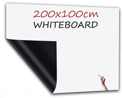 PREVIS Tableau Blanc Magnetique Effacable Adhésive Mural 200x100cm - White Board Adhesif - Film Adhésif Aimanté - Rouleau Magnetique - Ardoise Effacable -Idéal pour Bureau, Maison & Enfant,To do List