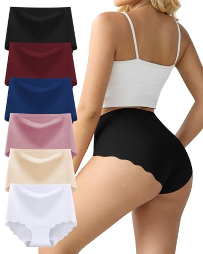 TDONE Unterwäsche Damen Nahtlos,Seamless Slips Damen Taillenslip Bequeme Nahtlose Frauen Unterhosen Women Unterwäsche Mittlere Bis Hohe Taille Aus Eisseide Atmungsaktiv Kühl Sexy 6er Pack