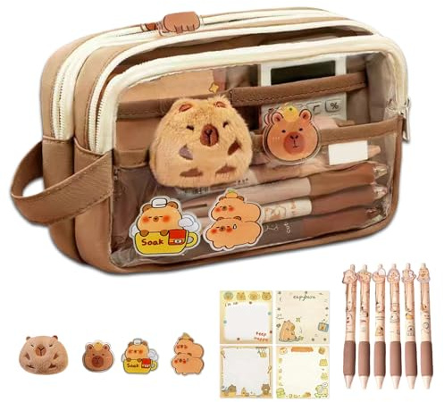 Mrltau Astuccio Capibara con 6 Penne Capibara & Peluche Capibara & Articoli Capibara, 5 Strati, Ampia Apertura, Kawaii Astuccio Capibara Aesthetic, Set Penne Carine Capibara