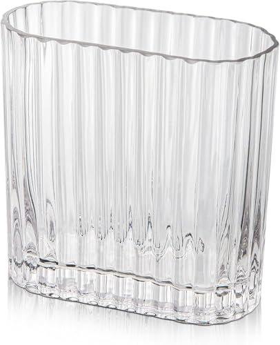 Jarrón de cristal transparente para flores, rectangular, decorativo, moderno, para sala de estar, mesa de comedor, boda, hogar, boda, fiesta, centro de mesa (17 cm)