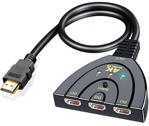 Switch HDMI 4K Automatico/Manuale, Sdoppiatore HDMI 3 in 1 Out, Supporta 4K@60Hz, 3D, HDR, UHD, 1080P, Compatibile con X-box, PS5/PS4/PS3, Blu-Ray, F-ire Stick, HDTV, A-pple TV, e Altri Dispositivi