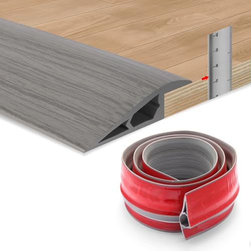 1.2M Self-Adhesive Floor Transition Strips Carpet Trim Strong Adhesive, Ideal for Carpet, Laminate, and Tile Thresholds, Doorways, and Edging (Supports 12–15mm Height Difference, Grey Wood Grain)