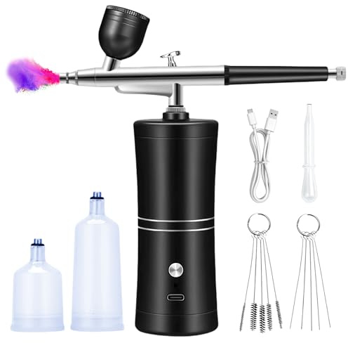 Set Aerografo, Kit Aerografo, Set Aerografo Senza Fili, Aerografo Con Compressore USB Ricaricabile, Kit Aerografo Con Compressore Per Pittura Di Modelli, Trucco, Barbiere, Decorazione Di Torte (Nero)
