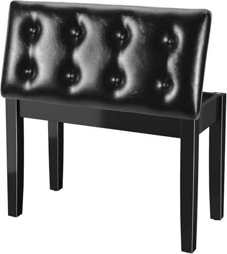Clevich Tabouret de Piano 75 x 35 x 49 CM, Banc de Piano, avec Espace de Rangement, Banquette Piano avec Coussin en Cuir PU, Charge maximale : 200 kg, Noir