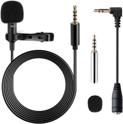 3.5mm Microphone HD Voice – Lavalier Microphone Clip on Grade Omnidirectional Lapel Shirt Collar with 3.5mm Jack – Small Voice Recorder for Interview, Podcast, Camera, Phone, Laptop