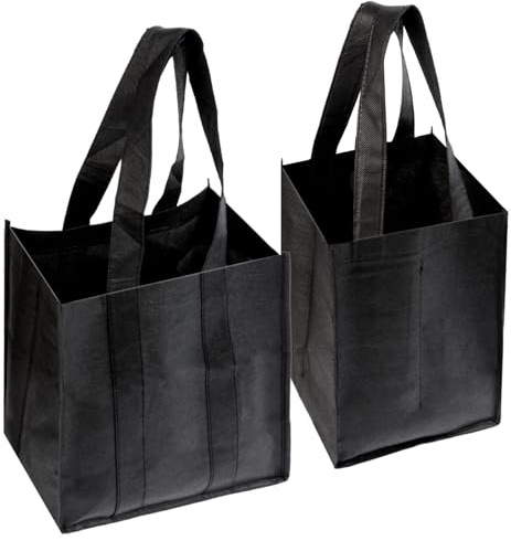 BATHRINS 2pcs Flaschentasche Schwarz Flaschenträger mit 6-4 Fächern, Flaschentasche 6 Flaschen Wiederverwendbar Männerhandtasche für Bierflaschen Weinflasche Wasserflaschen