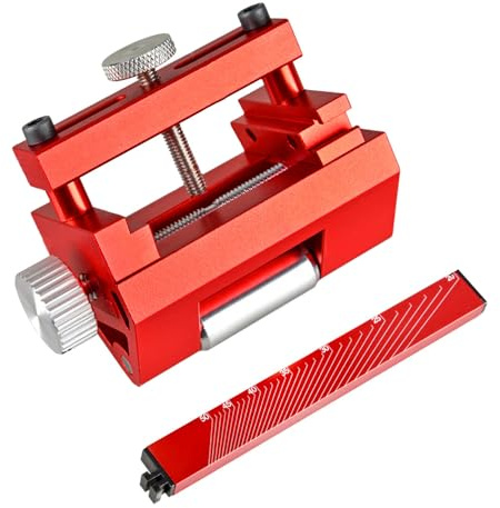 Abziehhilfe mit Winkelmesser, Holzbearbeitung Schärfhilfe für Hobel und Meißel, Winkelführung, Meißelschärfführung (rot)