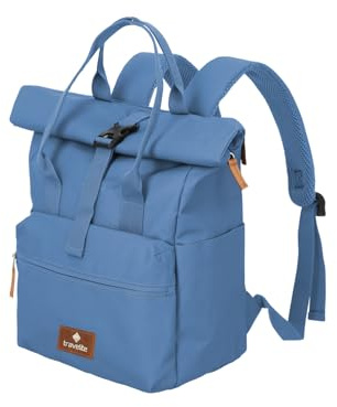 Travelite Handgepäck Rucksack, Laptop Rucksack 14 Zoll, Basics Short Handle Rollup, Reiserucksack Rolltop Funktion