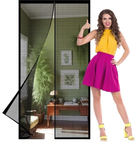 Moustiquaire Porte Fenetre Enroulable 89 x 197 cm Rideau Anti Mouche Fermeture Automatique Installation Facile pour Porte D Entrée Intérieur Patio Coulissante, Noir