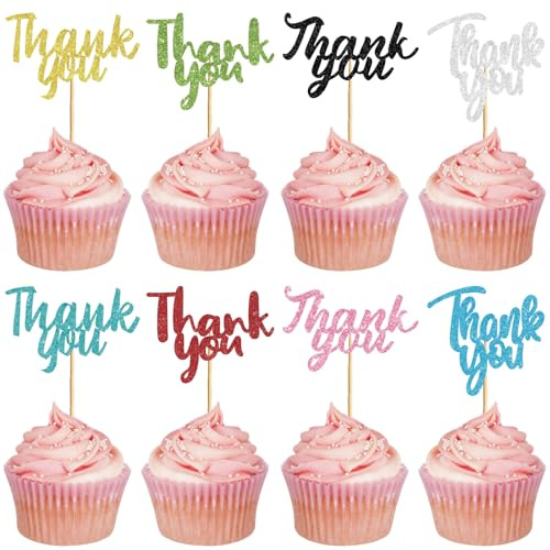 CREATCABIN 24 PCs Hank's Giving Cupcake Topper Thank You Cupcake Topper Cake Decor Display Gathering Engagement Celebration Party Donut Cake Decorations Supplies for Hank's Giving 2.7x1.78 Inch