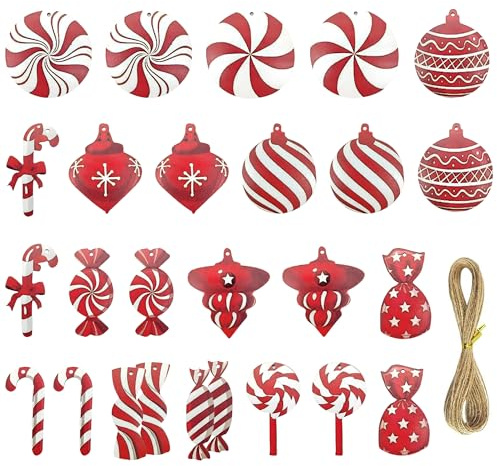 CHENNAN 26 Stück Woody Weihnachtsbaum Hängende Dekorationen Candy Lollipop Rohr Weihnachtsbaum Anhänger Für Weihnachtsfeiern Süße Süßigkeiten Christbaumschmuck Papier Weihnachtsschmuck Baum (A)