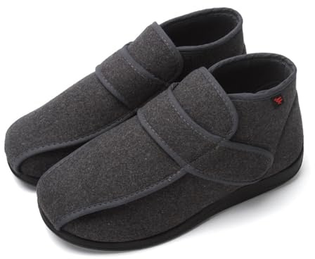 femme Hommes Chaussures Pour Diabétiques Extra-Larges Pour Pieds GonfléS Hiver Chaud Bottines Chaussons Réglable Fermeture Scratch (Gris, Adulte, 47, Numérique, Système Taille Chaussures EU, Large)