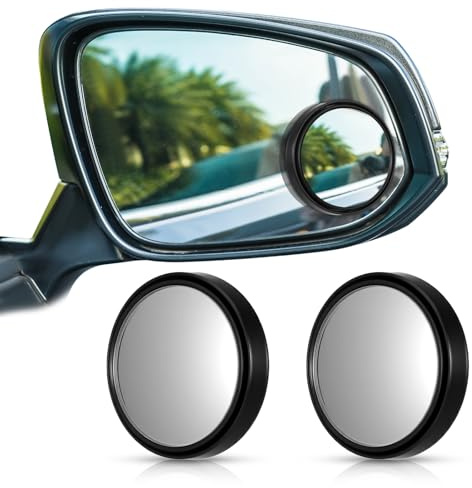 2 Pack Side Mirror Blindspot Blind Spot Mirrors For Cars Wide-Angle Convex Mirror For Side View Mirror Blindspot Round Self Adhesive Angle Adjustable Blind Spot Mirrors Black For Car Truck Accessories