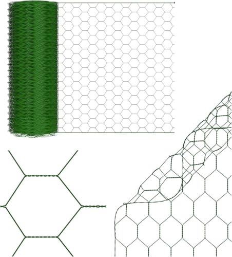 Maschendrahtzaun Sechseckgeflecht 50cm x 25m | Verzinkt & PVC-beschichtet | Gartenzaun, Hasendraht, Hühnerzaun | Korrosionsbeständig, Hochfest für Kleintiergehege, Beetumrandung
