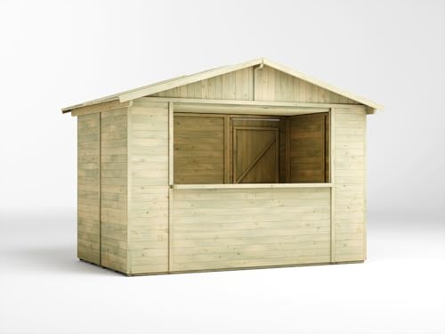 WOODTEX Marktstand Holz | Verkaufsstand Holz | imprägniert | 299x197x249 cm | 5,9m² | mit Boden | Dach | Wandstärke 16mm | Dach 16mm | Kiefernholz | Markt | Weihnachtsmarkt | Wochenmarkt | Festival