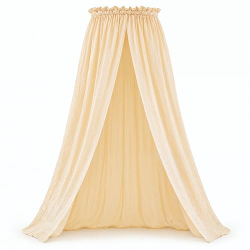 Babykajo Betthimmel Babybett Stoff 135 cm – Weicher Musselin Baldachin – Himmel Babybett & Kinderzimmer Deko in Creme – Luftiger Himmelbett Vorhang aus Musselin (Creme)