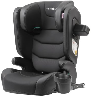 Cozy N Safe Portland i-Size High Back Booster Car Seat 100-150cm (Jet) | ISOFix & Seat Belt, Side Impact Protection, Adjustable Headrest, Cup Holder, Kids Car Seat 4-12 Years