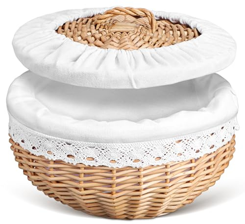 Sewroro Cestino per Pane Intrecciato in Vimini Fodera Bianca Cestino Portavivande Compatto per Snack e Frutta Contenitore Decorativo per Alimenti per Casa Ristorante e Sala da Pranzo