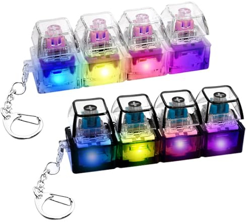 2 Pcs Keyboard Fidget Toy, Stress Relief Keyboard Fidget Toy Light Up, Funny Decompression Clicker Keyring (Black, Pink)
