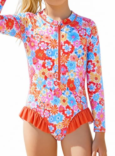 Ewbob Girls Swimming Costume Kid Long Sleeve Swimsuit UPF 50+-C25-02-5-6