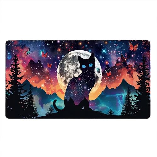 Tappetino Mouse Gaming XXL, 1600x800x3mm Grande Tappetino Scrivania Cuciti Base in Gomma, Mouse Pad Impermeabile Antiscivolo, PC Desktop Ufficio, Migliora Precisione Velocità (Gatto Stellare) xR7-839
