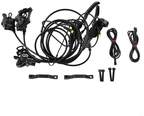 Hydraulic Disc Brake Kit with Dual Front Calipers and Parking Button, Aluminum Alloy Mountain Bike Braking System with Power Cut Off Cables, 180mm Adapters for E-Bike and Cycling