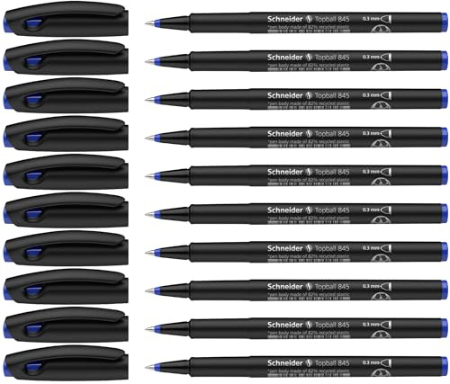 Schneider, 184503, Topball 845 Tintenroller(stabiler Edelstahlspitze, 0,3mm) 10er Packung, blau