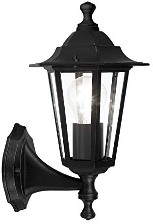 EGLO Laterna 4, Lampada da parete per esterni a 1 luce, lampada da parete in fusione di alluminio nero e vetro trasparente, attacco E27, IP44